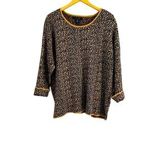 Tahari Knit Brown & Black Leopard Print Cuffed Sleeves Plus Size 1X Sweater